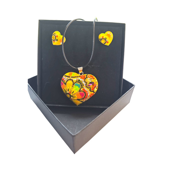 Rubylishious 
Silver set of earrings and pendant yellow heart shape multicolor p - Picture 1 of 2